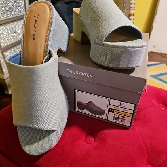 Falls Creek Shoes - NIB Falls Creek Misty Denim Heel Platform Sandals Slides Women's Size 11 Medium